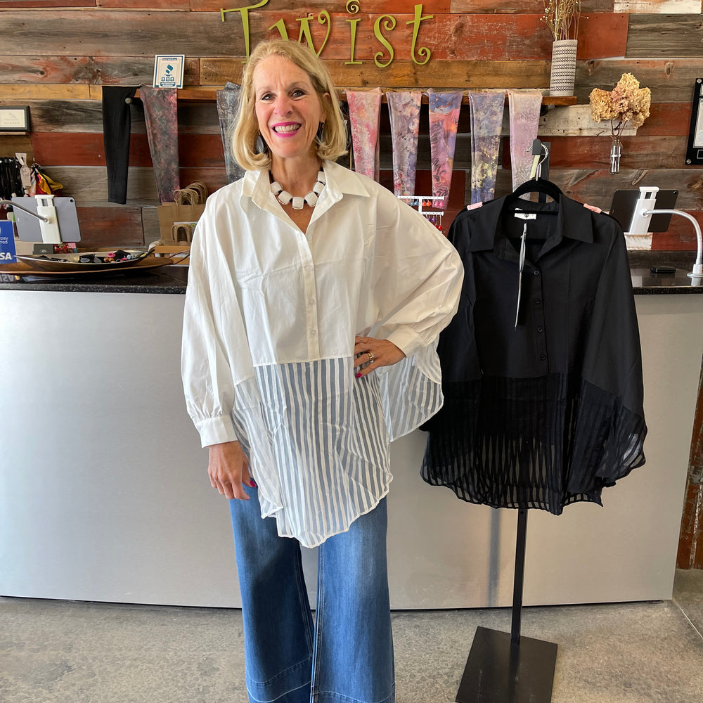 White Oversized 1/4 Button Up Blouse