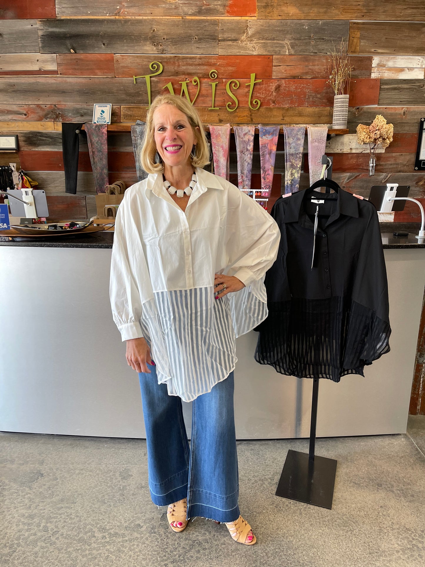 White Oversized 1/4 Button Up Blouse