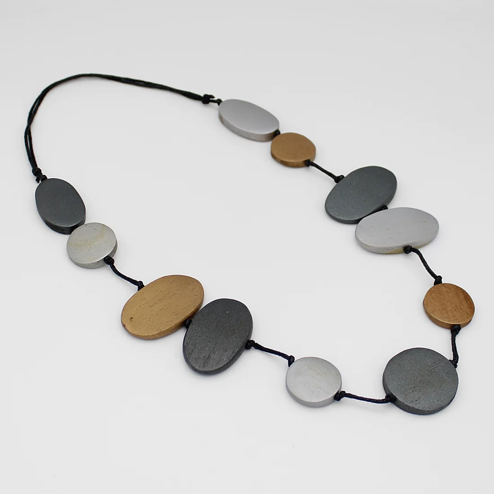 Silver Metallic Wooden Necklace