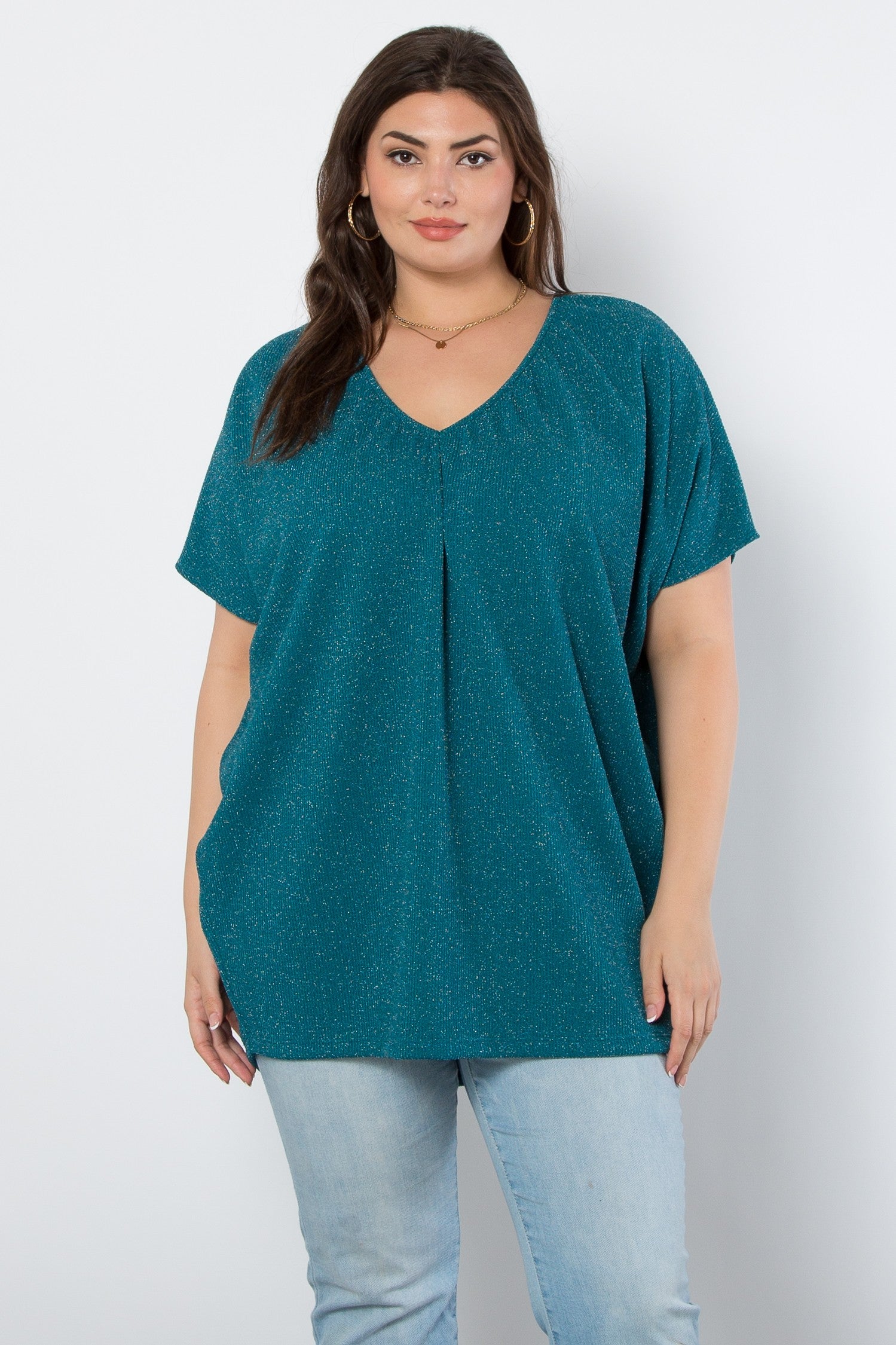 Teal Green Lurex Urban Rib Short Sleeve Dolman Top – Twist Boutique