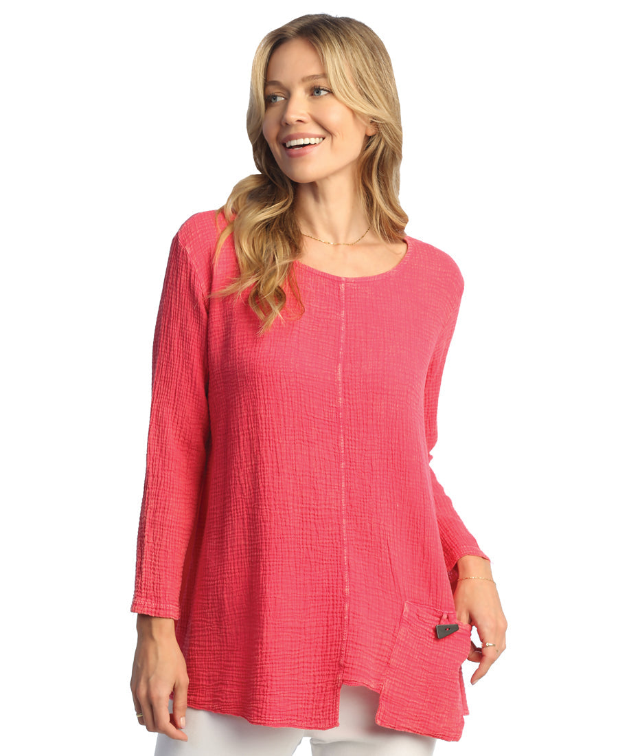 Raspberry Mineral Washed Double Gauze Tunic With Pocket
