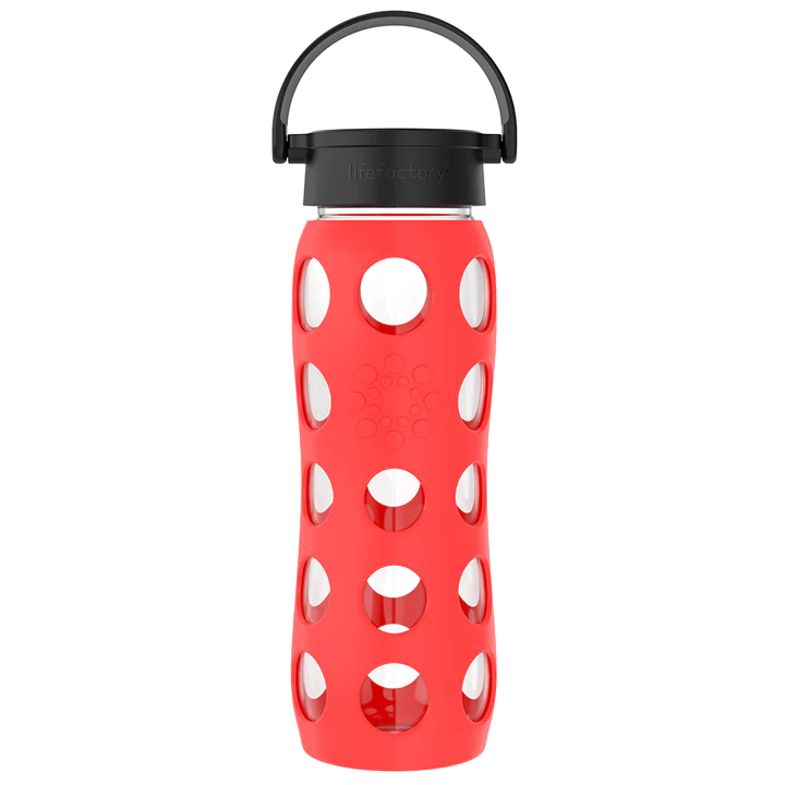 Poppy Red 22oz Glass Water Bottle