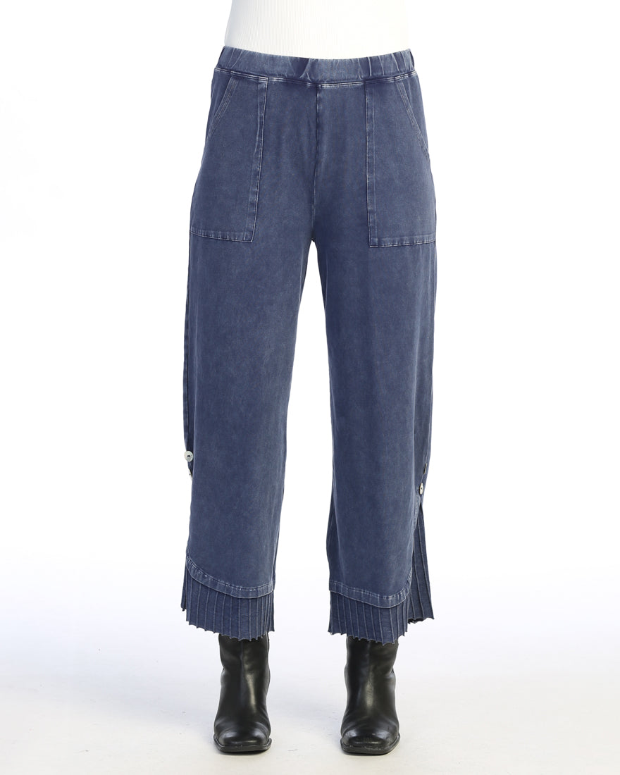 Denim Mineral Washed Wide Leg Pant with Rib Contrast