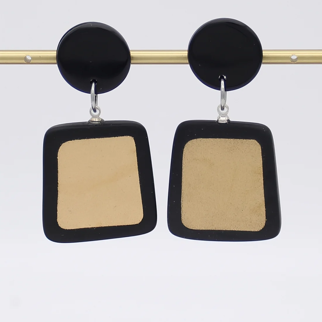 Black and Gold Square Earrings