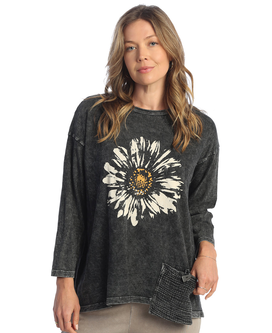 Black Mineral Washed Daisy Day Tunic