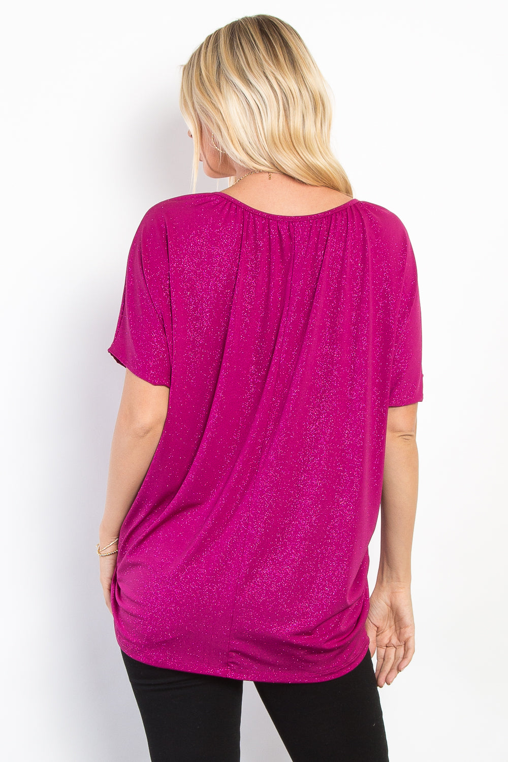 Magenta Short Sleeve Glitter Oversized Top