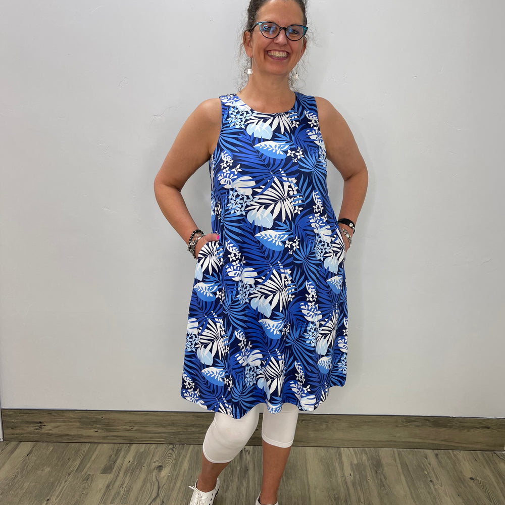 Blue Hawaiian Sleeveless Dress