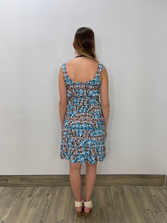 Load image into Gallery viewer, Blue and Brown Almond Sleeveless Ruffle Dress
