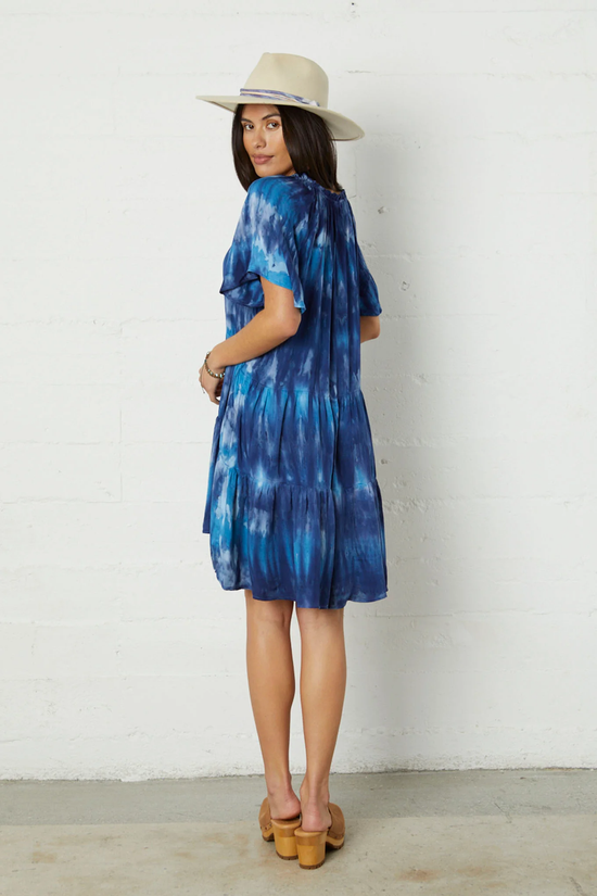 Load image into Gallery viewer, Blue Tie Dye Chaya Short Sleeve Dress
