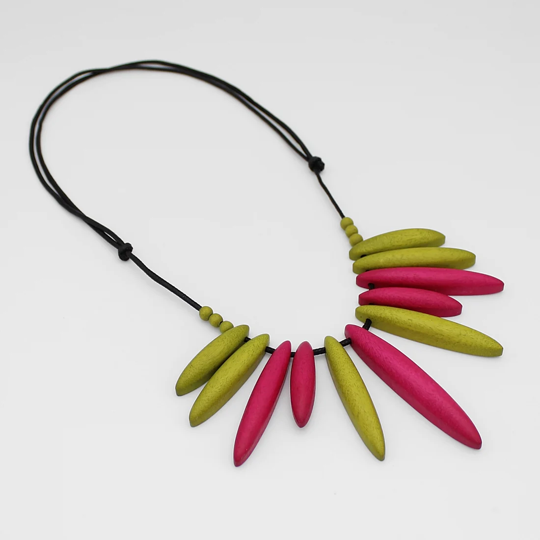 Fuchsia and Lime Wood Paradise Statement Necklace