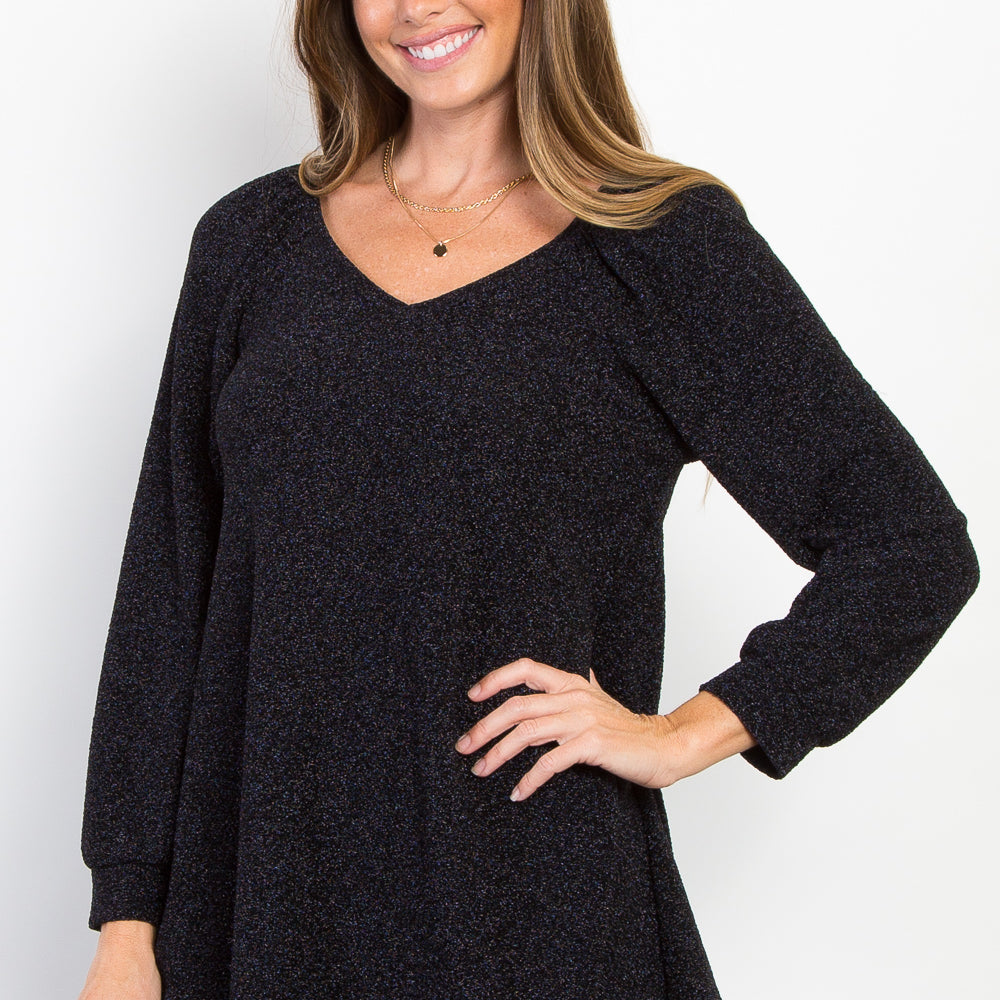 Black Long Sleeve V Neck Top