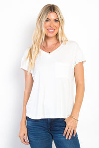 White V Neck Short Sleeve Top