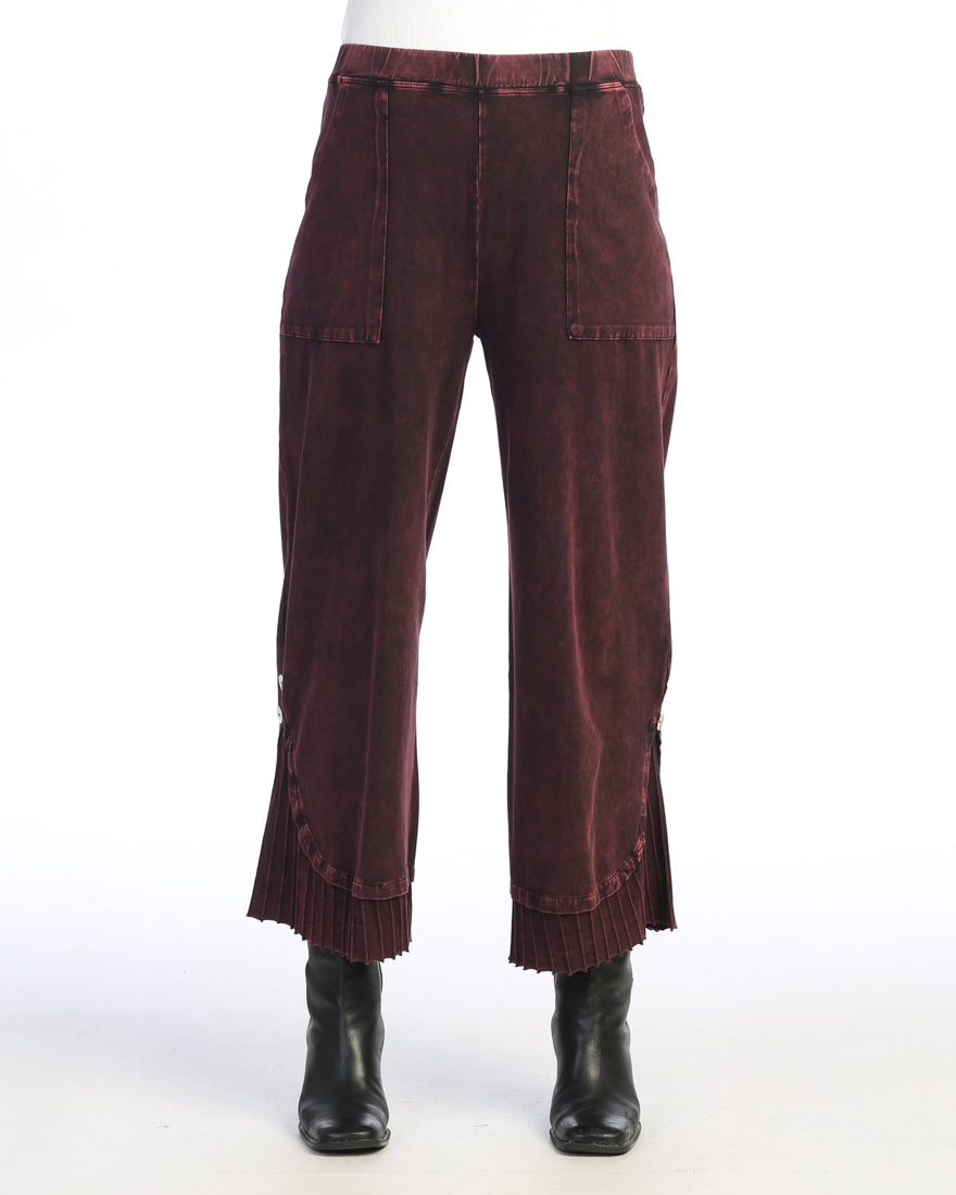 Wine Mineral Washed Wide Leg Pant with Rib Contrast