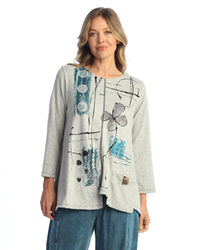 Sapphire Pattern French Brushed Knit Tunic Top With Patch Pocket