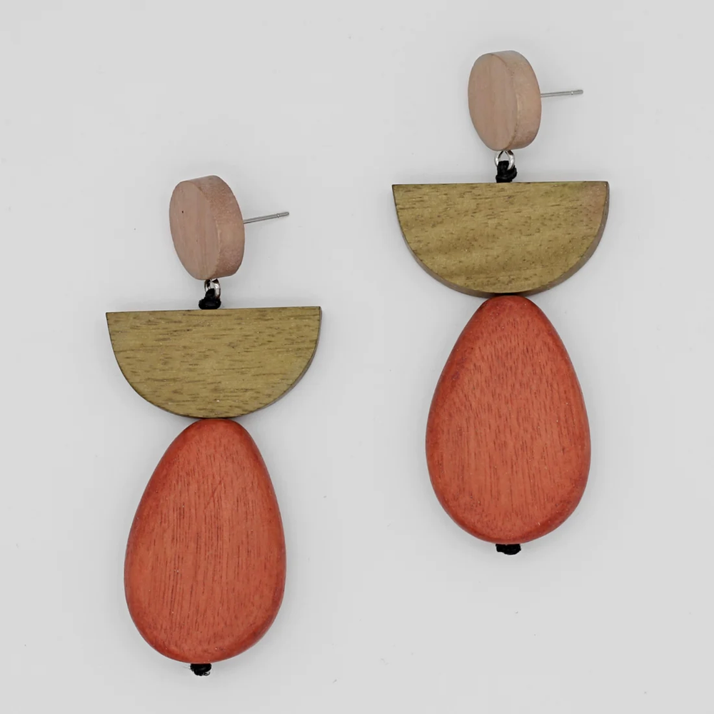 Peach Alexis Wooden Earrings