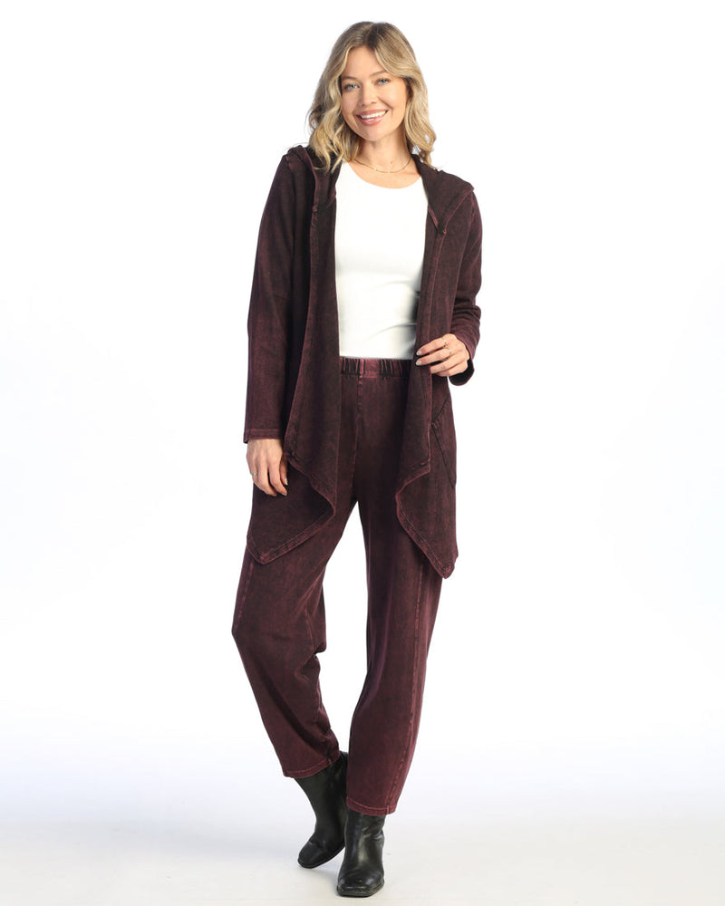 Wine Thermal Cardigan with Patch Pockets and Hood