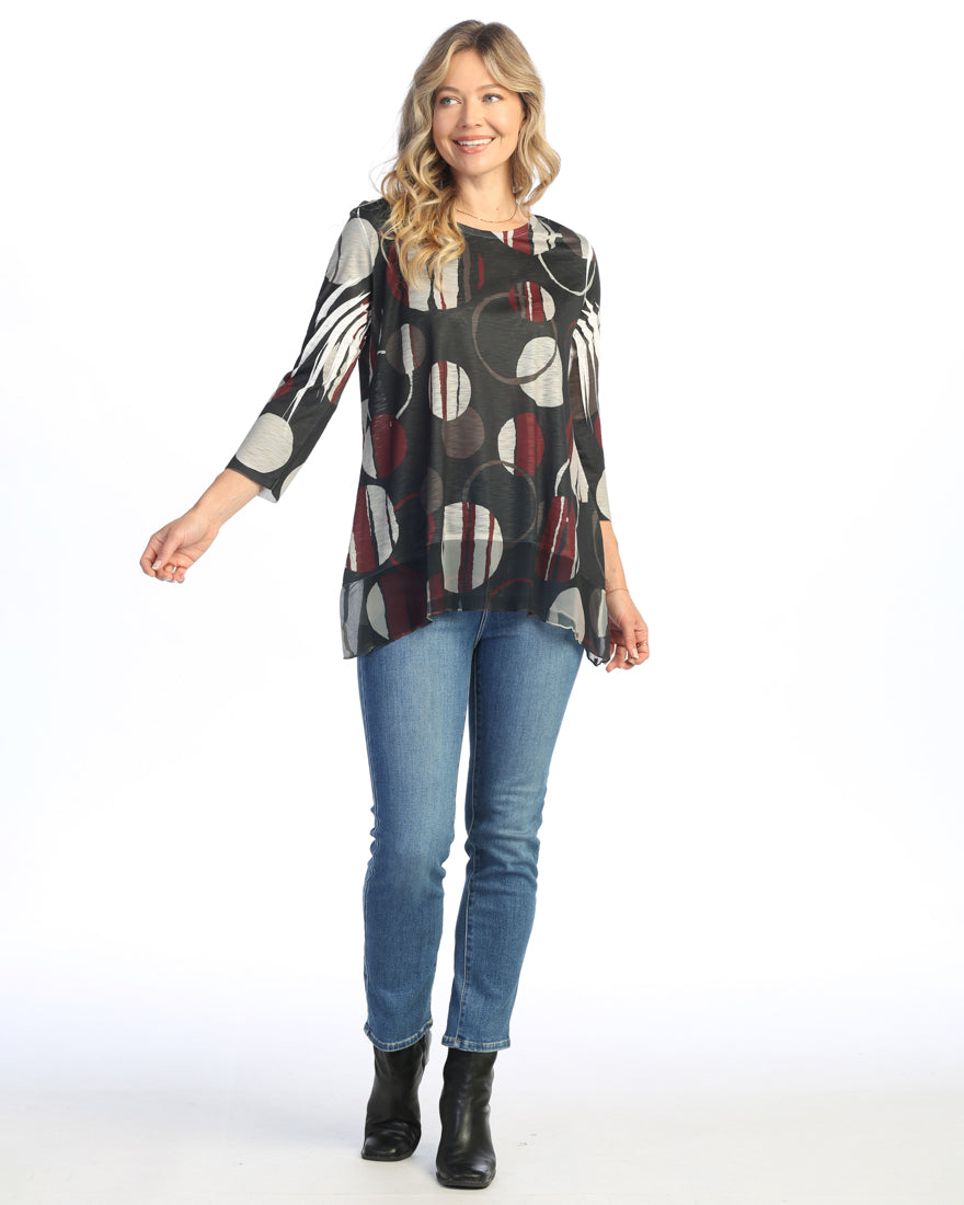 Mocha Dot Pattern Tunic with Chiffon Bottom