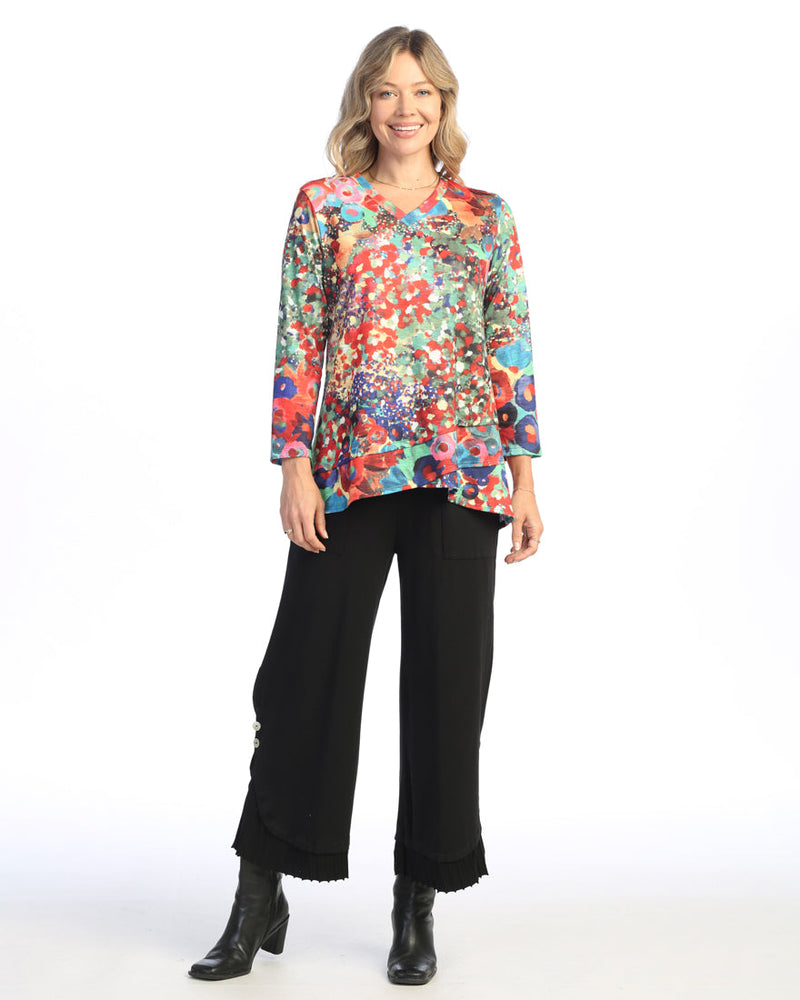 Potpourri V Neck Top with Tulip Hem