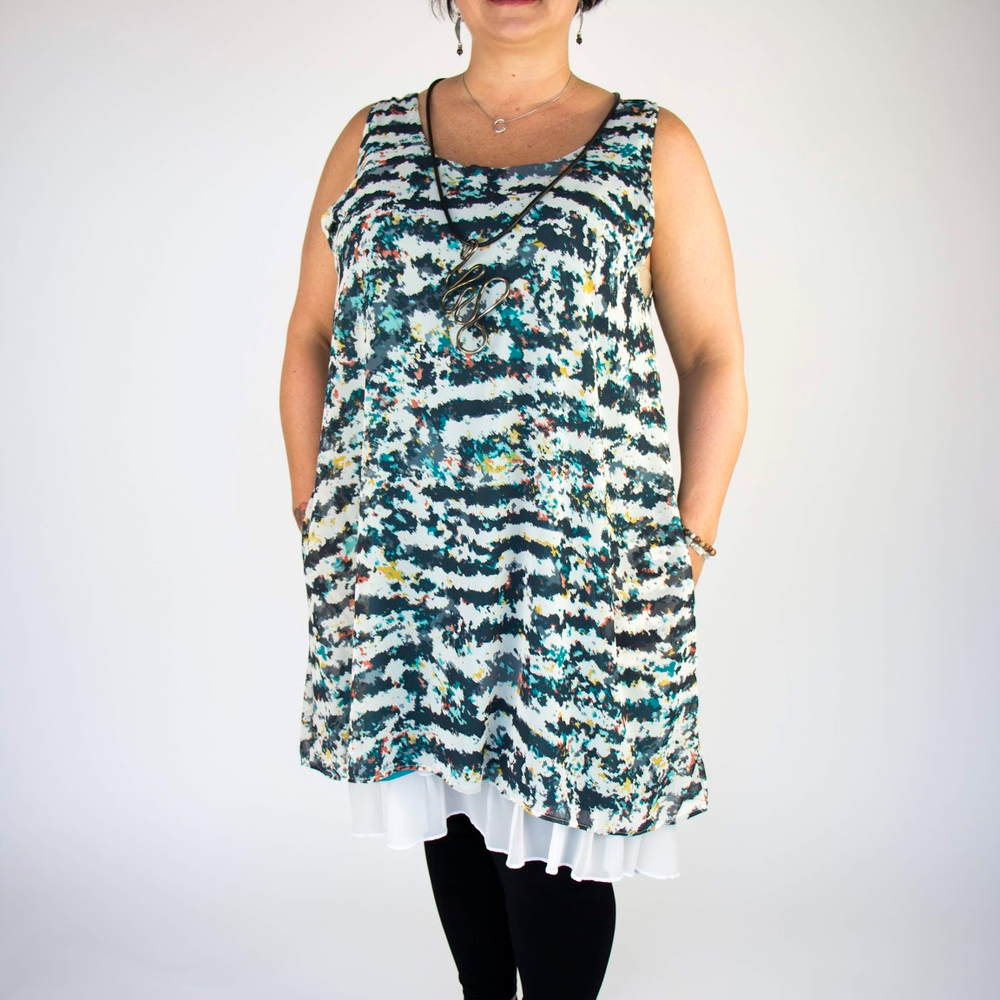 Teal Navy Mix Pattern Chiffon LA Tunic Dress