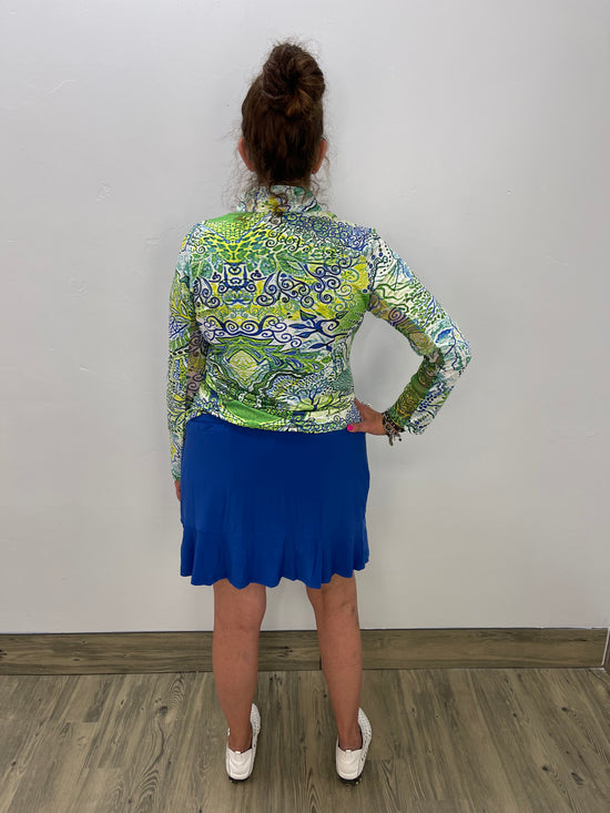 Load image into Gallery viewer, Lime Green Pattern Long Sleeve Top with Zippered Collar
