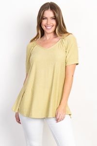 Green Dotted Swiss Short Sleeve Top