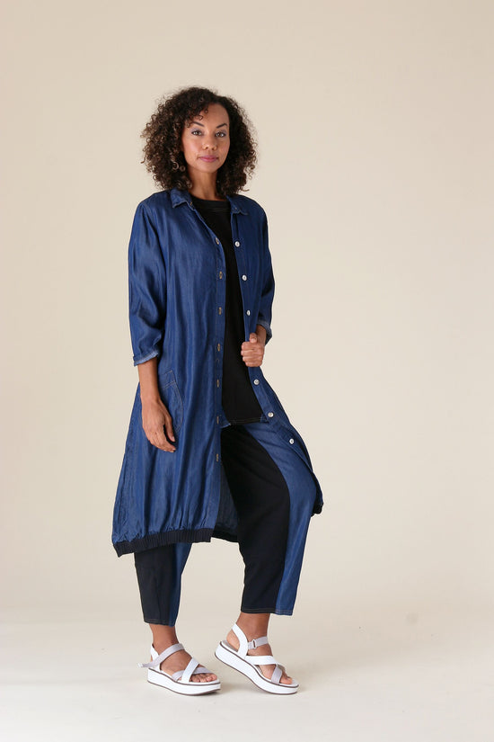 Long Denim Chambray Button Down Tunic Dress
