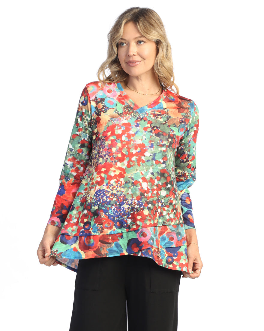 Potpourri V Neck Top with Tulip Hem