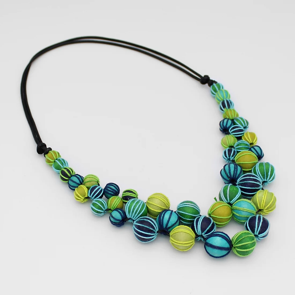 Green and Blue Wrapped Beaded Necklace