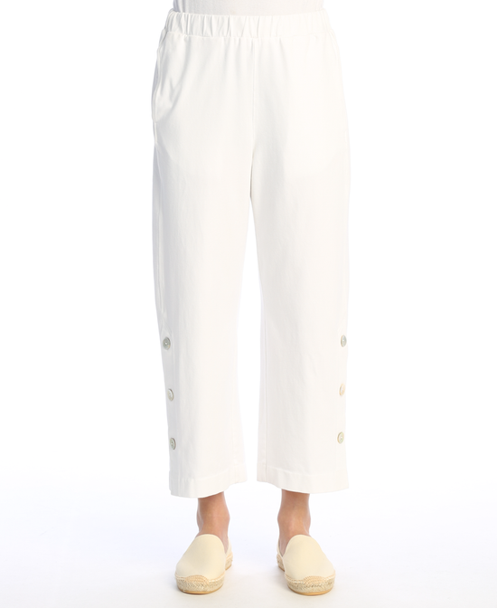 White Cotton Jersey Pants with Buttons