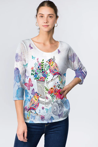 Watercolor Bird 3/4 Sleeve Top