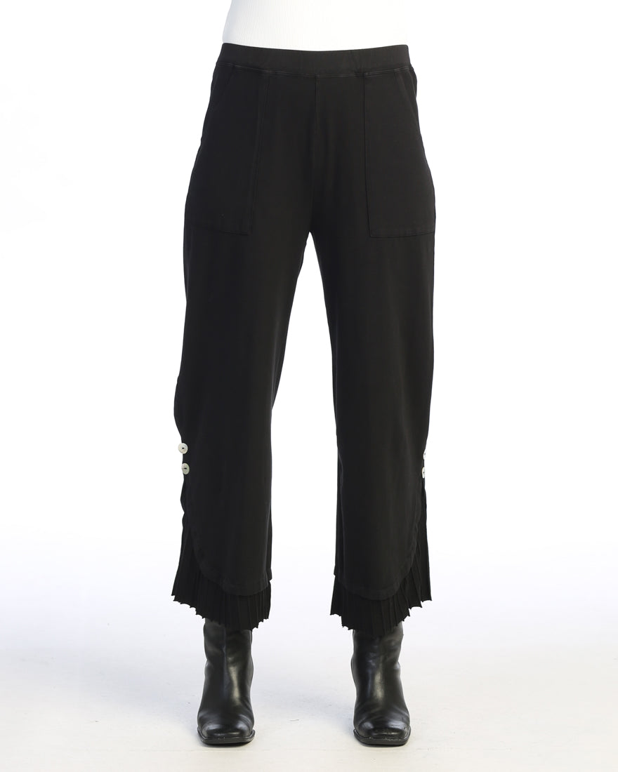 Jet Black Wide Leg Pant with Rib Contrast