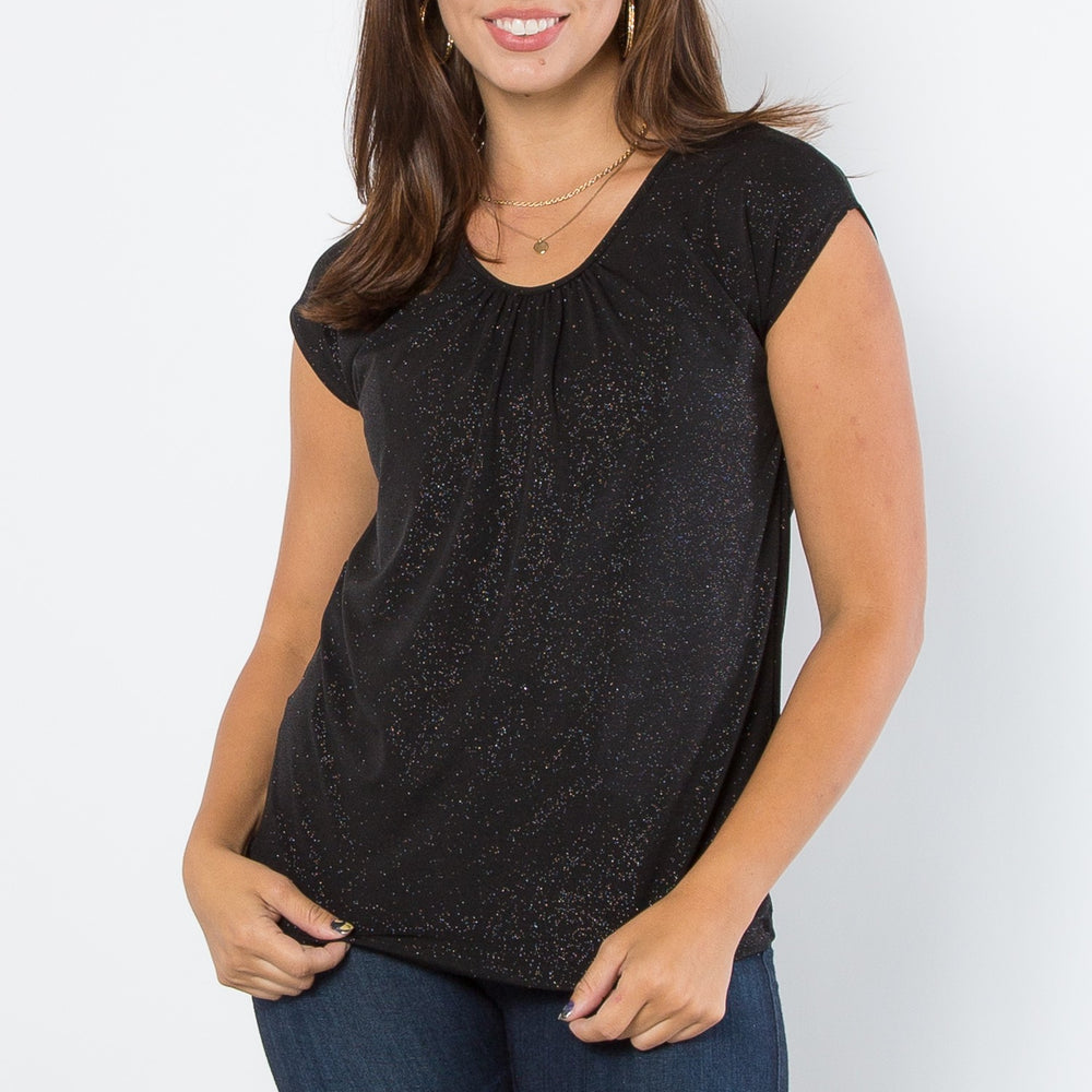 Black Glitter Short Sleeve Top