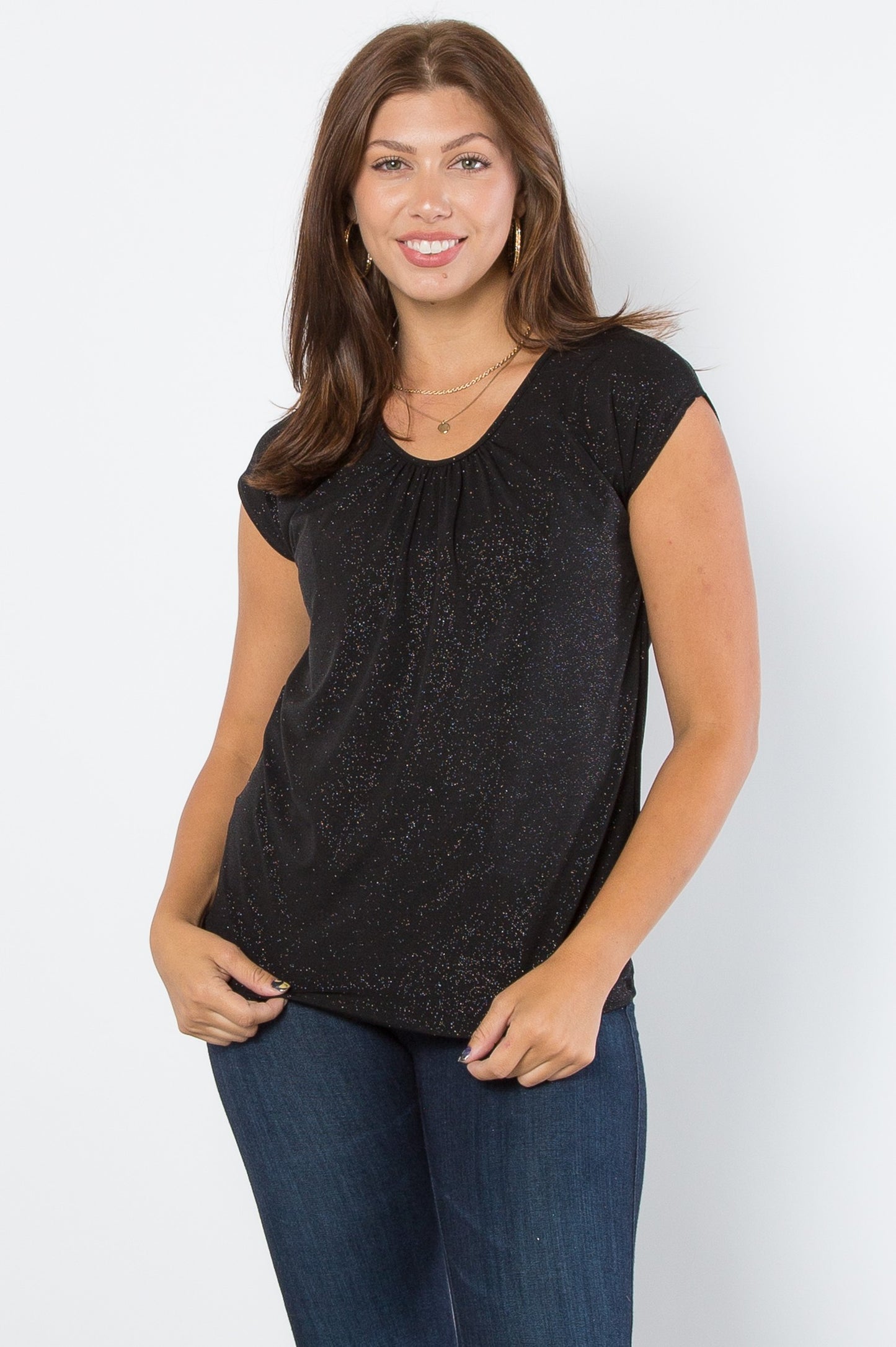 Black Glitter Short Sleeve Top