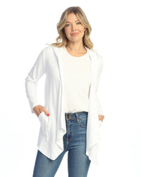 White Thermal Cardigan with Patch Pockets and Hood