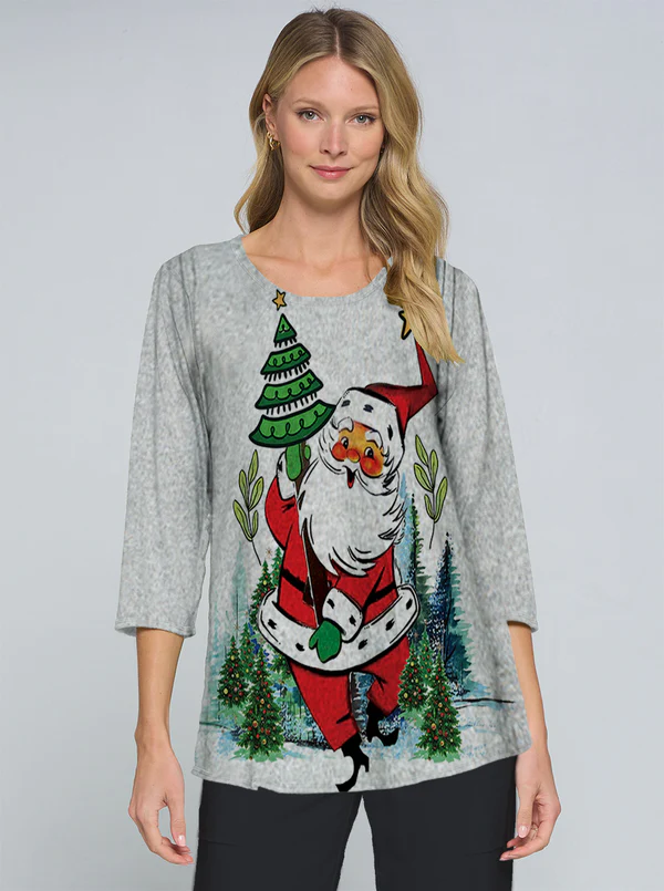 Santa Holiday 3/4 Sleeve A-line Tunic