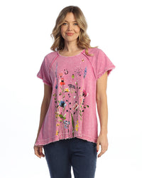 Gardenia Mineral Washed Raglan Short-Sleeve Top With Gauze