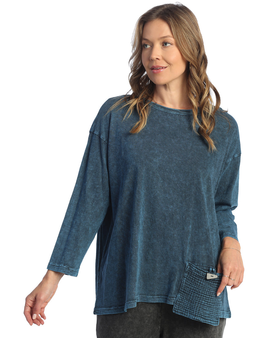 Sapphire Mineral Washed Tunic with Pocket