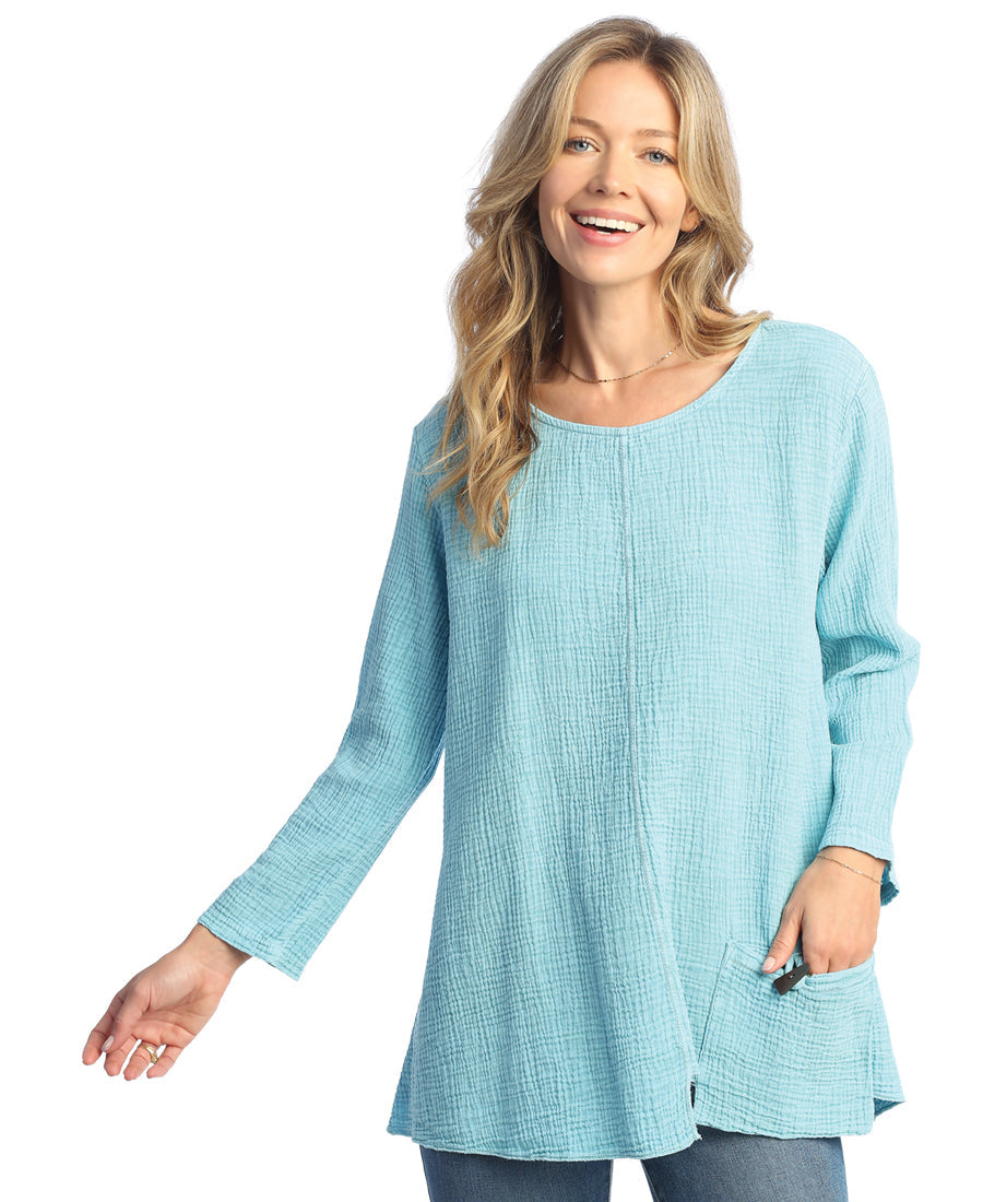 Sea Glass Mineral Washed Double Gauze Tunic With Pocket