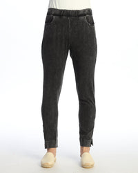 Black Mineral Washed Slim Pant with Pockets and Split Ankle Hem