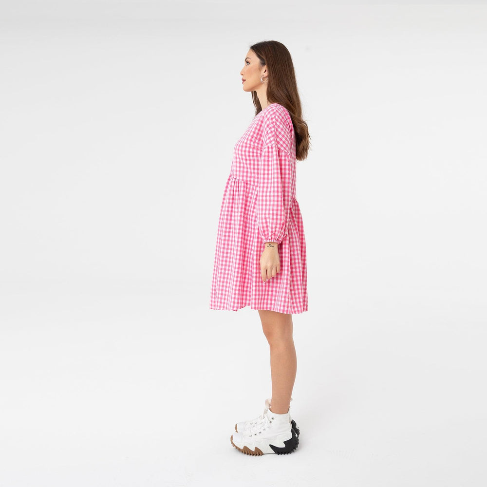 
                  
                    Pink Checkered Poplin Sleeve Dress
                  
                