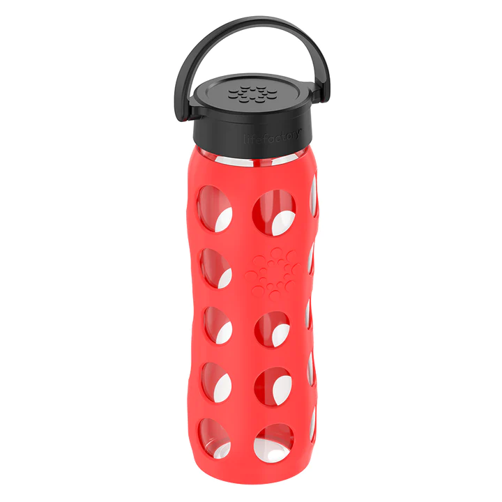 Poppy Red 22oz Glass Water Bottle