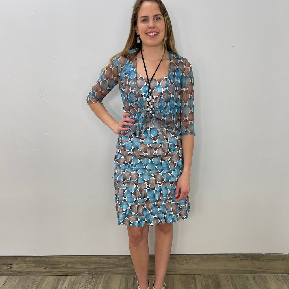 Blue and Brown Almond Mesh Bolero Jacket