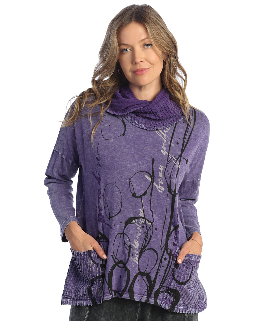 Purple Circles Mineral Washed Cowl Neck Tunic