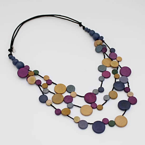 Purple and Mustard Triple Strand Milo Necklace