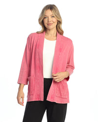 Berry French Terry Kimono Jacket With Patch Pockets