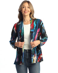 Sapphire Pattern Cotton Open Front Cardigan with Pockets