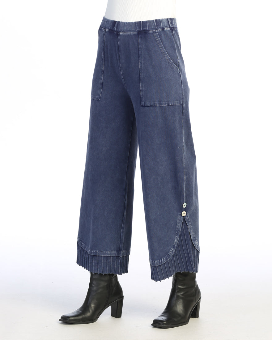 Denim Mineral Washed Wide Leg Pant with Rib Contrast