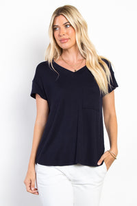 Black V Neck Short Sleeve Top