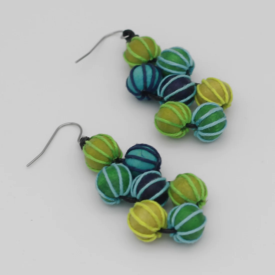Green Wrapped Bead Earrings
