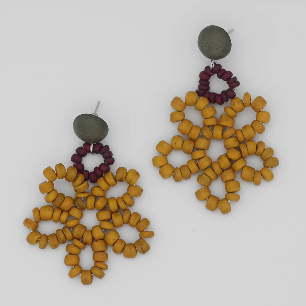 Earth Tone Beaded Flower Earrings